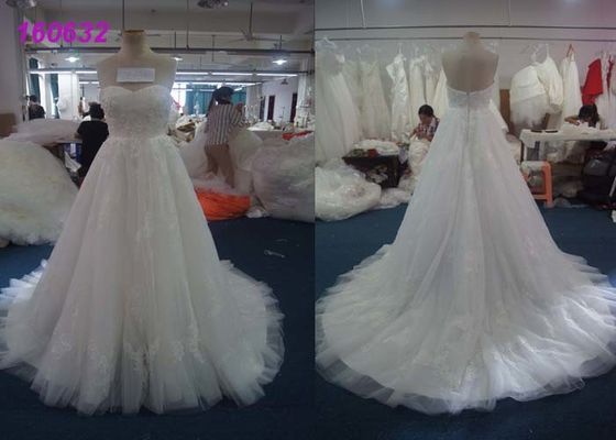 A Line French Sweetheart Princess Bride Wedding Dress With Lace Beaded Decoration