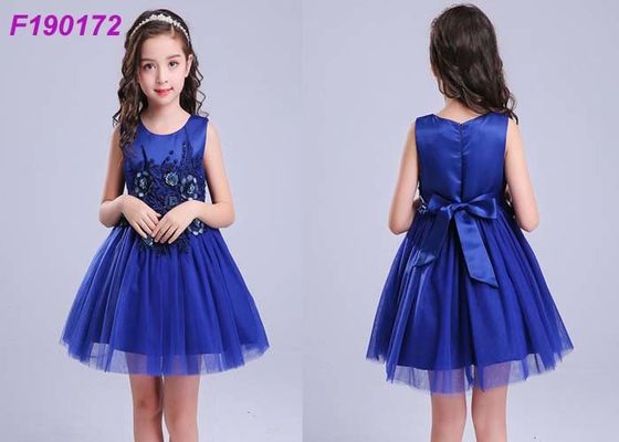 Washable Navy Flower Girl Dresses , Floral Fluffy Little Girl Flower Girl Dresses