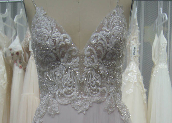Illusion Bodice A Line Tulle Garden Lace Bridal Gowns See Through Spaghetti Strap
