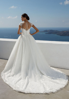 New Style Sweep Brush Train White Cap Sleeve Bride Frocks Custom Bridal Ball Gown
