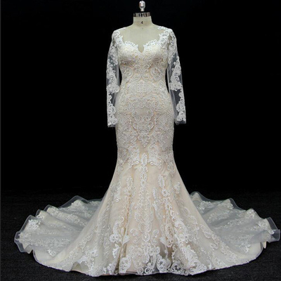 long sleeves customize made lace application bridal gown wedding dresses