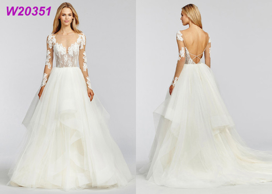 La longue dentelle de Tulle de robes de mariée de plage de douilles Appliques le blanc de robes de mariage