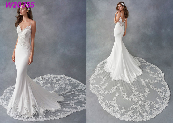 L'arabe blanc de De Noiva Boho Dubaï de robe de mariage de sirène de Vestido de gaine de courroie de spaghetti