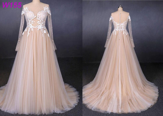 Voir longtemps la dentelle une ligne robe de mariage femelle de Tulle avec perler de perles