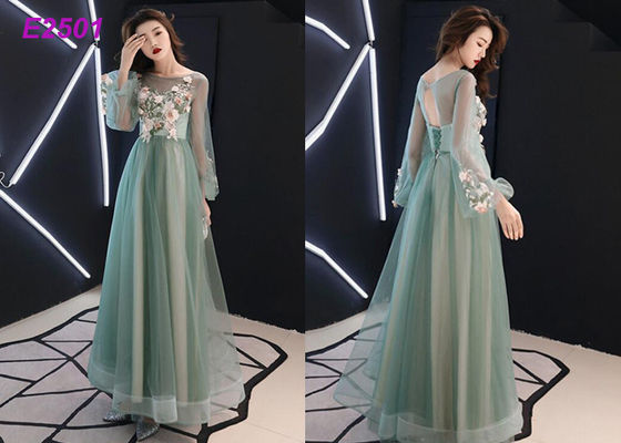 Le bleu de rose de vert de robe habillée florale colore la longue robe de soirée de Tulle de douilles de souffle