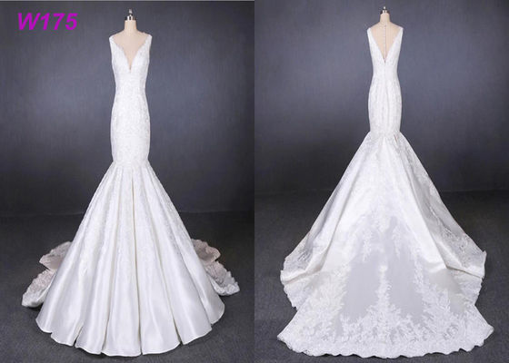 Les robes de mariée de robes de mariage de sirène de satin de courroies adaptent aux besoins du client fait 2019